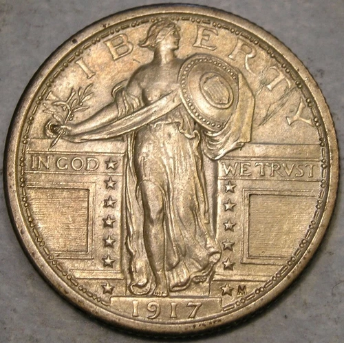 1917 LIBERTY STANDING SILVER QUARTER VERY BEAUTIFUL ATTRACTIVE SCARCE TYPE 1 REV