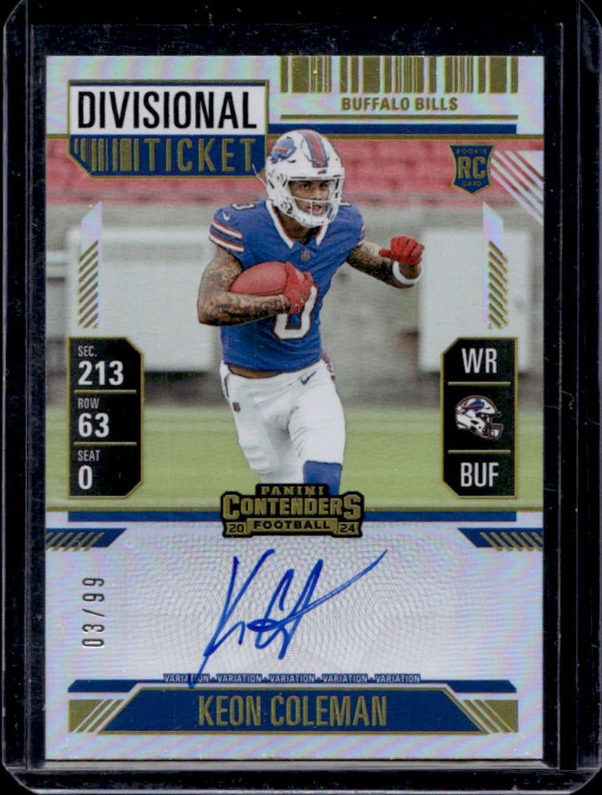 2024 Contenders Keon Coleman Rookie Ticket Variation Auto Divisional VAR #3/99