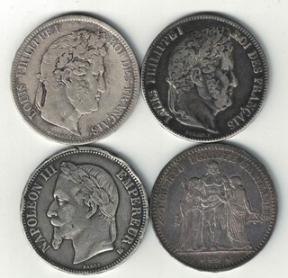 LOT OF 4 FRANCE 5 FRANCS SILVER COINS 1837 1840 1870 1875 FRENCH LOT