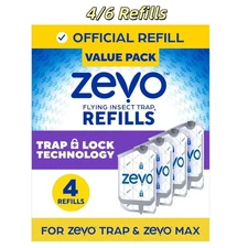 New In Box Zevo Flying Insect Trap Refill Cartridges (4/6 Refill Cartridges) US