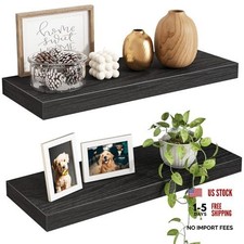 Set of 2 Black MDF Floating Shelves for Wall Decor - 15.7 Inch