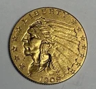 AU 1909 Indian Head Gold Quarter Eagle (all original!) U.S. $2.50 Almost UNC