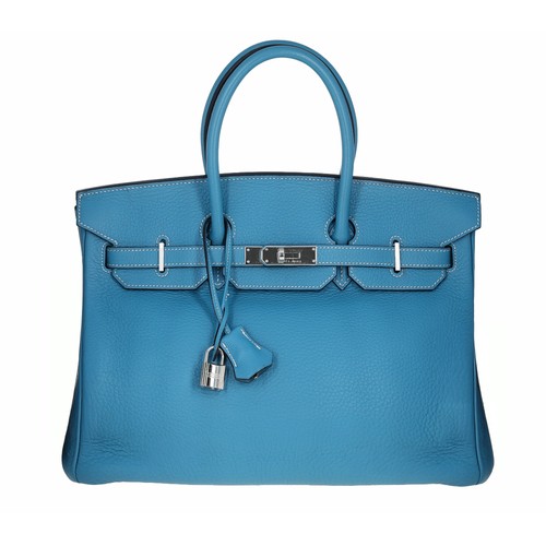Hermes Clemence Birkin 35 Blue Jean