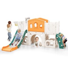 8 in 1 Toddler Slide Set, Kid Slide with Basketball, Indoor Playset for 1-3