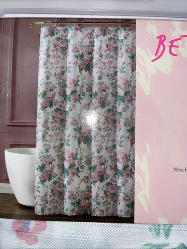 BETSEY JOHNSON FLORAL SHOWER CURTAIN SET 72x72 W/12 BALL HOOKS NWT FREE SHIPPING