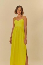 NWOT Farm Rio Linen Blend Yellow Sleeveless Midi Dress Size XS