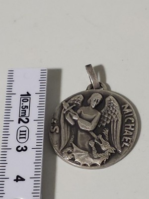 Antique Saint Michel Slays The Dragon Medal Pendant Medallion Vintage Anhänger 