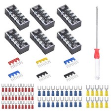 73Pcs Terminal Block Set - 6 Dual Row Screw Strips, Pre-Insulated Terminals & Fo