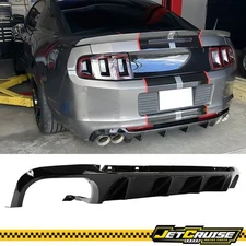 Fits 13-14 Ford Mustang GT500 Rear Bumper Lip Diffuser Gloss Black PP + V2 Fin