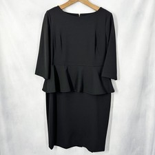 Calvin Klein 3/4 Sleeve Crepe Black Peplum Sheath Dress Women's Size 16