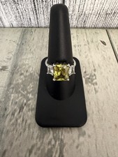 RYZE 3 Stone Emerald Cut Light Green "Peridot" 925 Sterling Silver Size 8.5 Ring