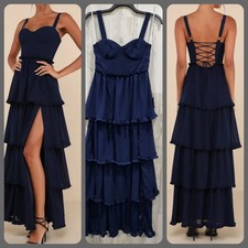LULUS Sophisticated Occasion Navy Blue Bustier Lace Up Maxi Dress Size SMALL*NWT