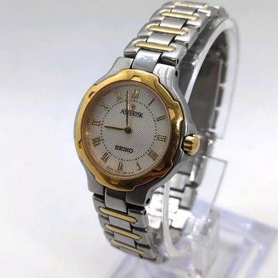 SEIKO Asterisk 4N20-0790 Quartz Watch Silver Gold Dial SS