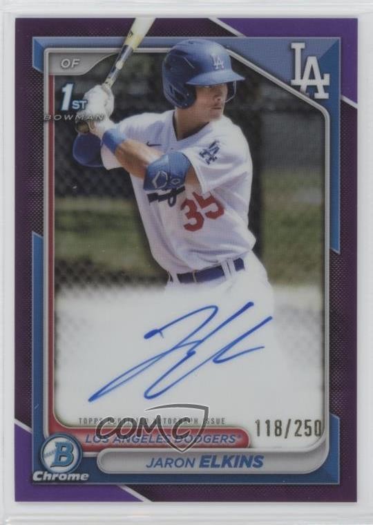 2024 Bowman Chrome Prospect Purple Refractor /250 Jaron Elkins #CPA-JE Auto 1w3