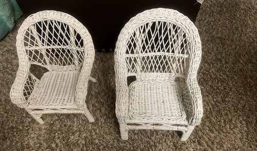 White Wicker Doll Chairs Set of 2 for 18 Inch Dolls Furniture