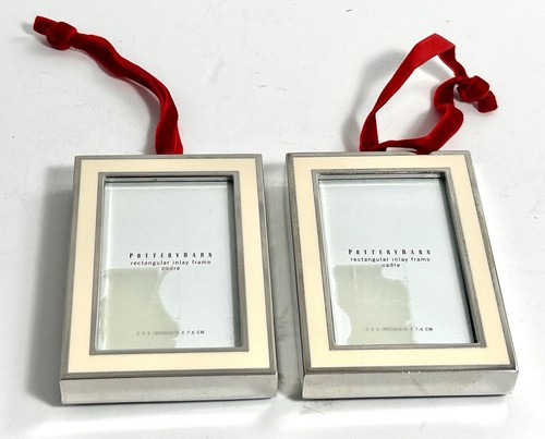 Pottery Barn Rectangular Inlay Mini Frame Silver Plated Red Ribbon 2x3 • Pair(2) - 第 3/4 張圖片