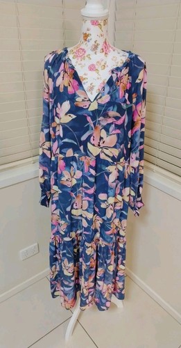 Susan Size 16 Long Sleeve Watercolour Floral Midi Dress Relaxed Fit - Picture 4 of 7