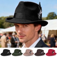 Classic Fedora Hats for Men Women Short Brim Felt Feather Hat Vintage Dress Hat