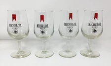 MICHELOB BEER Set of 4 Stemmed Beer Clear Glasses with Red Ribbon