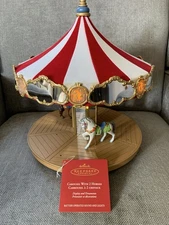 2004 Hallmark Keepsake Ornament Carousel Lighted Musical With Two Horses Animals