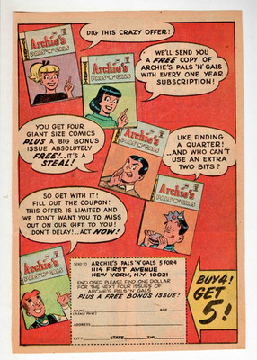 Archie Pals 'N' Gals Giant Size Offer Comic Book Promotional Advertisement Ad