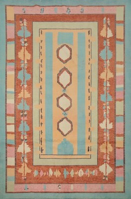 Modern Style Orange Area Rug 6x9 Hand-knotted Wool Vegetable Dye Geometric