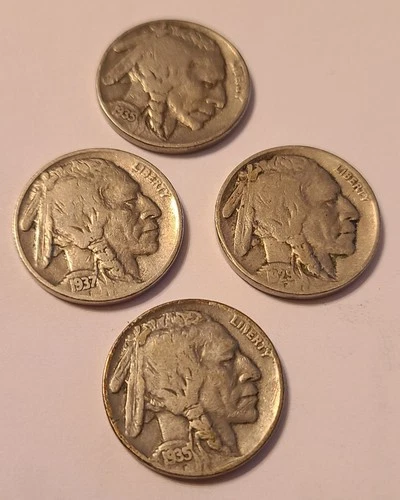 Lot of 4 BUFFALO NICKELS Five Cent - 1929 - 1935 - 1935 - 1937 Good Condition
