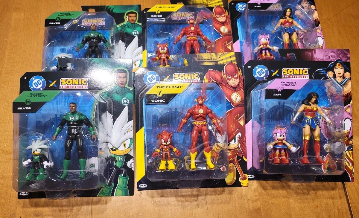 LOT DC x Sonic the Hedgehog AMY SONIC SILVER 2 Pack Figures Jakks