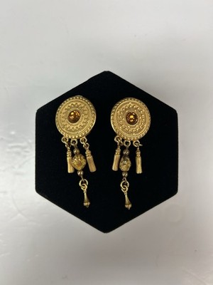 Vintage 1980 s Myka Gold Tone Dangle Clip On  Earrings