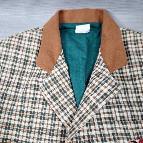 Vintage Kinder Jungen karierter Blazer 3 Knöpfe grün & braun Schulterpolster Größe 7 - Bild 2 von 15