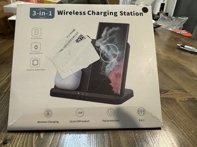 3 in 1 Fast Wireless Charging Station For Samsung Devices Galaxy Buds Black- NEW