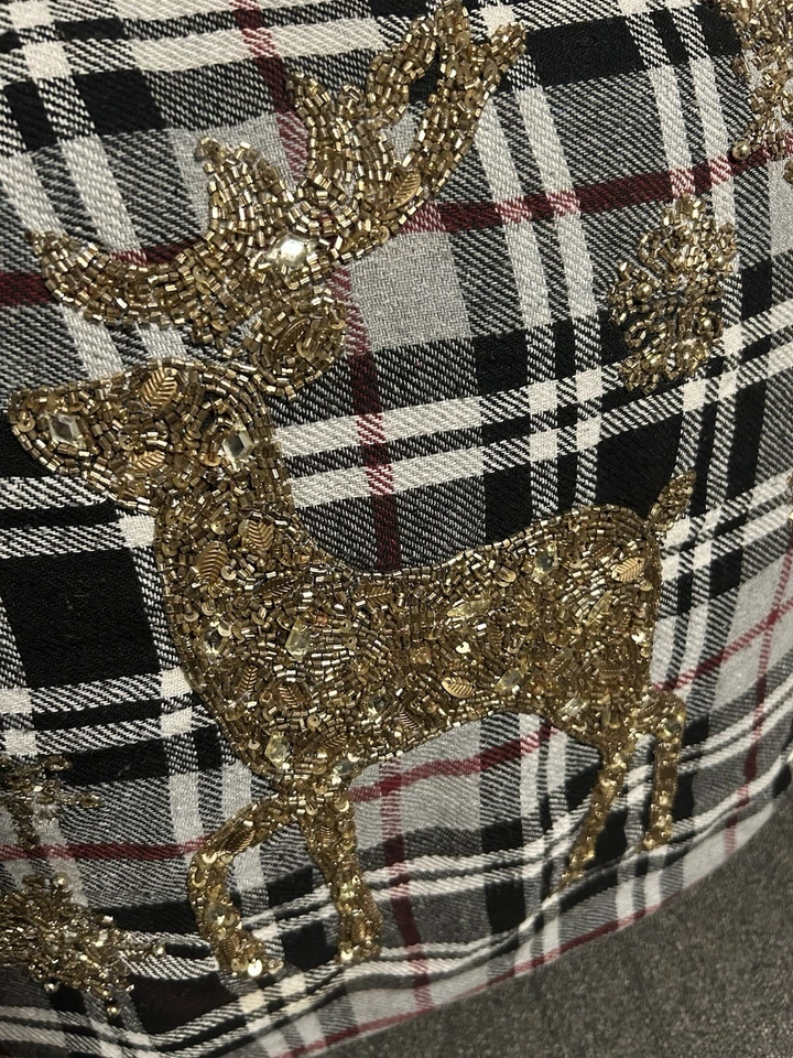 Funda de Almohada Ho Home 20" Cuadrada ~ Reno Cuentas Doradas Negro Tartán Cuadros Vacaciones Foto 2 de 4