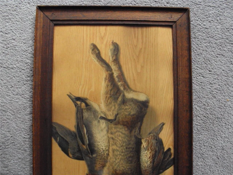 2 MARCOS ARTES Y MANUALIDADES JUEGO MUERTO CROMOLITOGRAFÍAS 25 X 15 PÁJAROS PATO CONEJO Foto 3 de 4