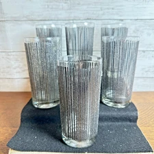 Georges Briard Icicle Tumblers 6 Black MCM Barware Stripe 5 1/2 Glasses Unsigned