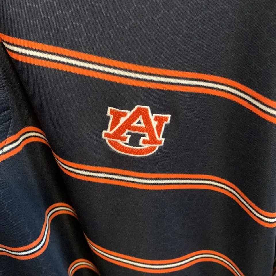 Polo a Rayas Azul Marino y Naranja Castaño Rojizo Tigres Talla XL Foto 2 de 4