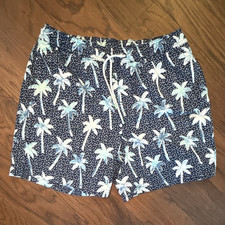 Member's Mark Men's Resort Swim Trunks L Navy Palm Tree Drawstring Lined