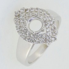 Sterling Silver Semi Mount Ring Setting Round 6x6mm Crisscross Double Halo Ring
