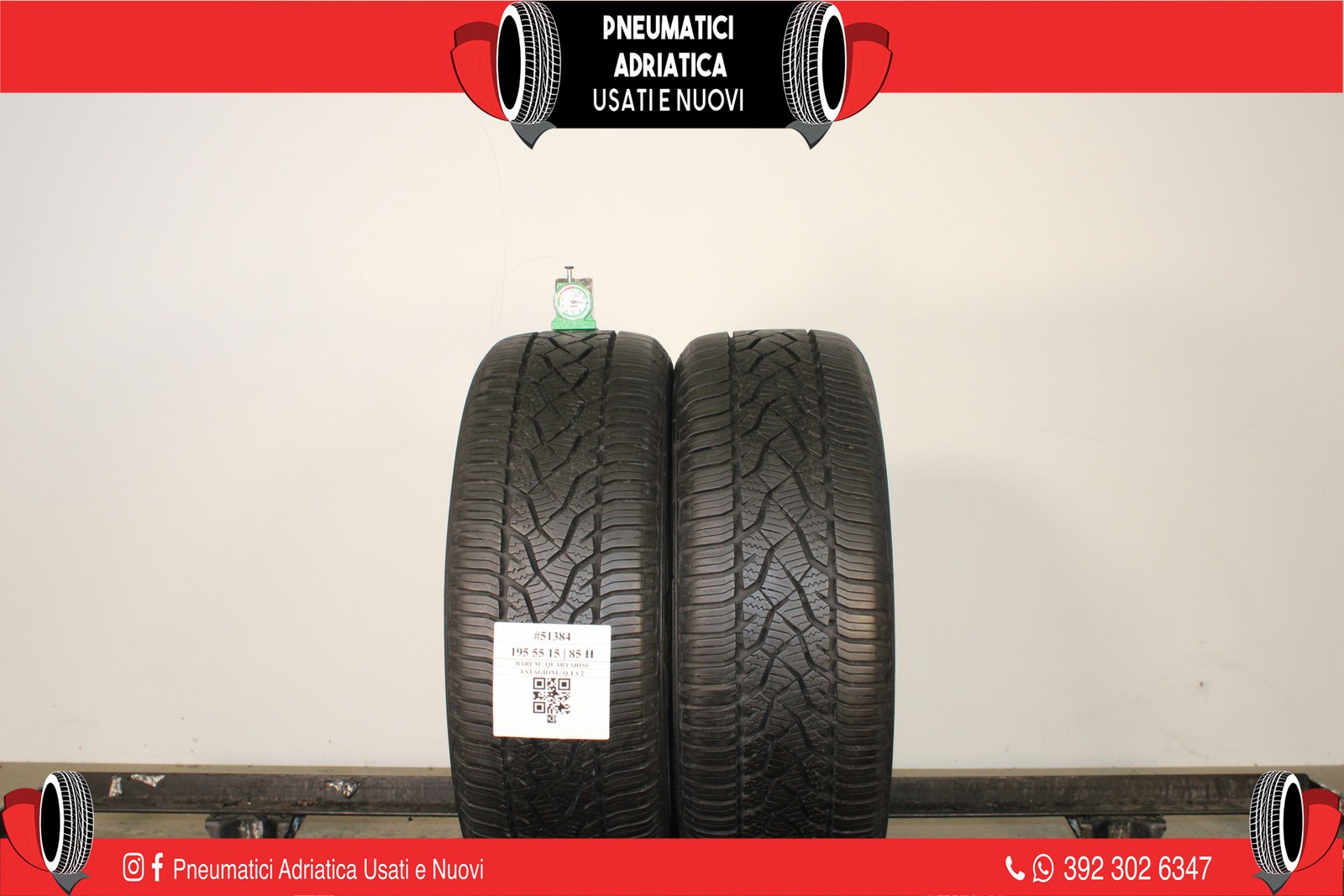 2 PNEUMATICI BARUM 195/55 R15 4 STAGIONI GOMME USATE 91% - ADRIATICA