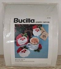 Bucilla Santa Face Coasters and Holder Kit Set 6 Plastic Canvas #61169 1993 Set