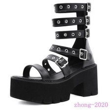 Womens Faux Leather Buckle Straps Sandals Open Toe Block Heels Zip Casual Summer