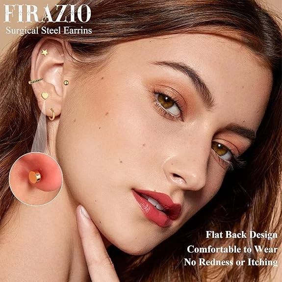 Hypoallergenic Surgical Steel Earrings for Sensitive Ears 14K Gold Flat Back Ear - Image 2 of 4