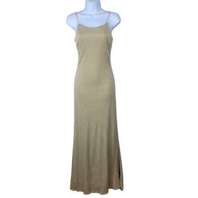 Vintage 90s Evening Event Dress Size 4 6 Prom Gown Maxi Long Gold Beaded  Straps | eBay