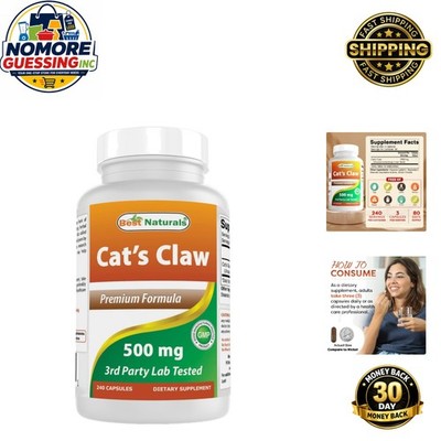 Natural Detox Support: Cat's Claw Capsules 500 mg - 240 Count Bottle, Lab-Tested