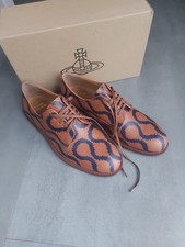 Rare Vivienne Westwood Squiggle Derby Shoes Tan/Navy Print Size uk 9 Made Italy