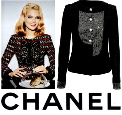 New Chanel 2015 Black Tweed Lace Jacket 34 36 38 2 4 6 Coat  display picture 1