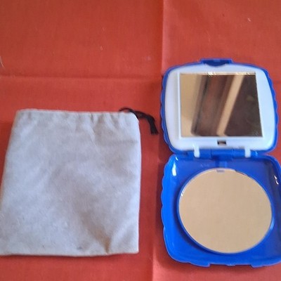 Blue Square Compact Makeup Mirror, Dual-Sided Portable, Plastic w/ Pouch