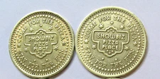 Lot Of 2 -Showbiz Pizza Place Vintage Brass Coin Tokens - Excellent Condition