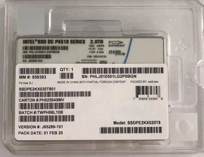 Original New Intel 2TB P4510 2.5'' NVME U.2 SSD SSDPE2KX020T8 Solid State Drive - Bild 1 von 3