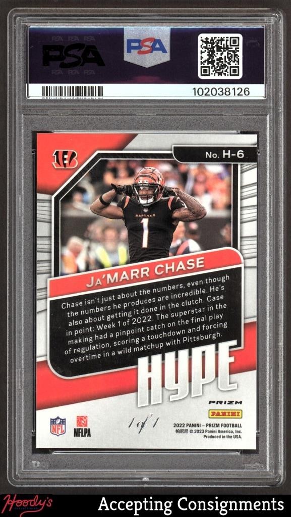 2022 Panini Prizm Hype Prizms Black Finite #6 Ja'Marr Chase 1/1 BENGALS PSA 10 view 2