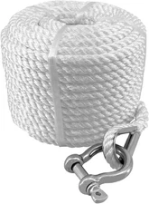 Solid Braid Nylon Marine Anchor Rope 3/8 Inch x 75 Ft White Line Stainless